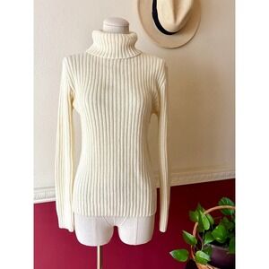 Vintage Bernette Ribbed‎ Turtleneck Sweater Butter Yellow S Retro USA Made Knit